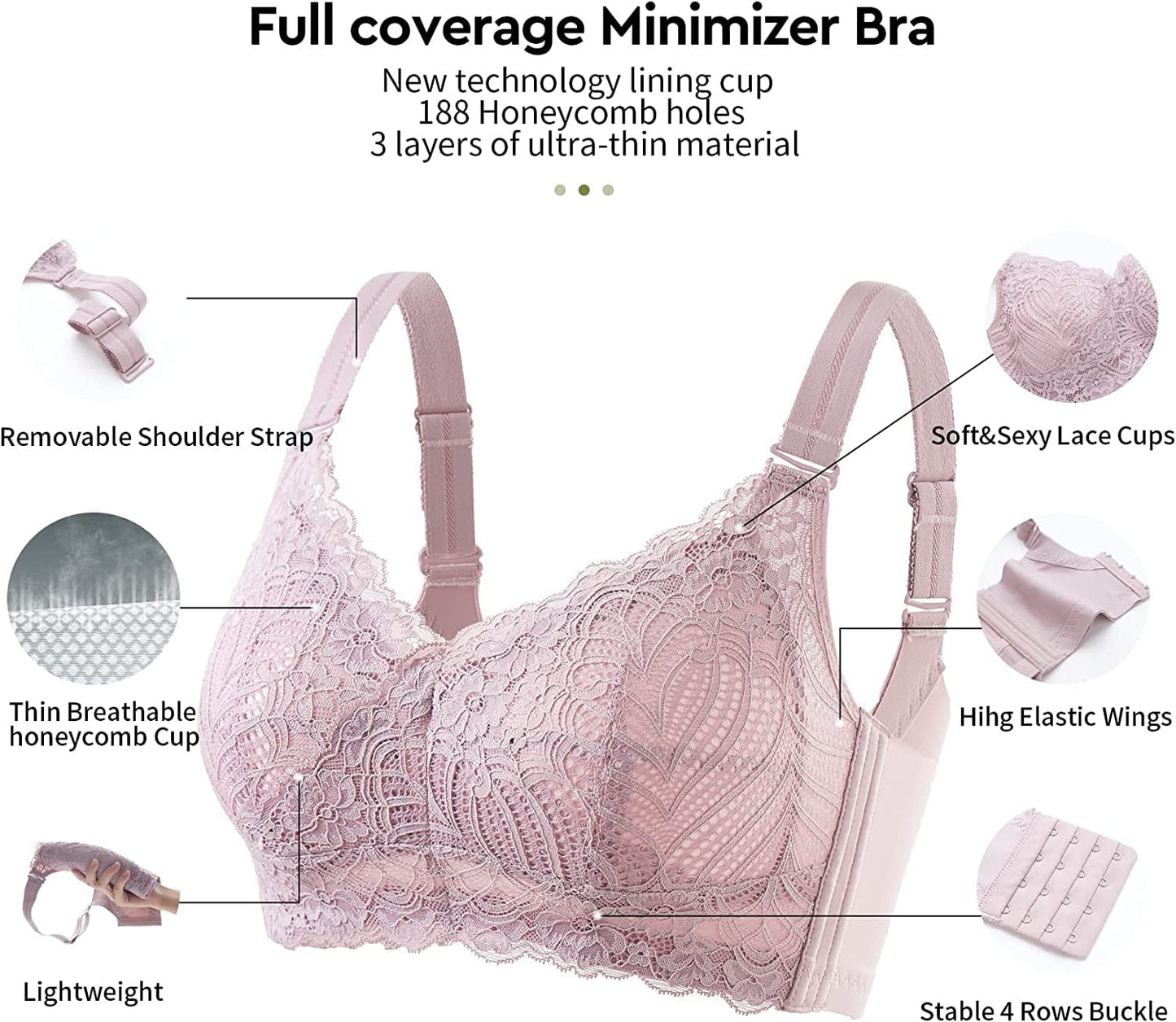 Wireless Bras for Women Full Coverage Comfortable Soft Minimizer Smoothing Back Everyday Bra