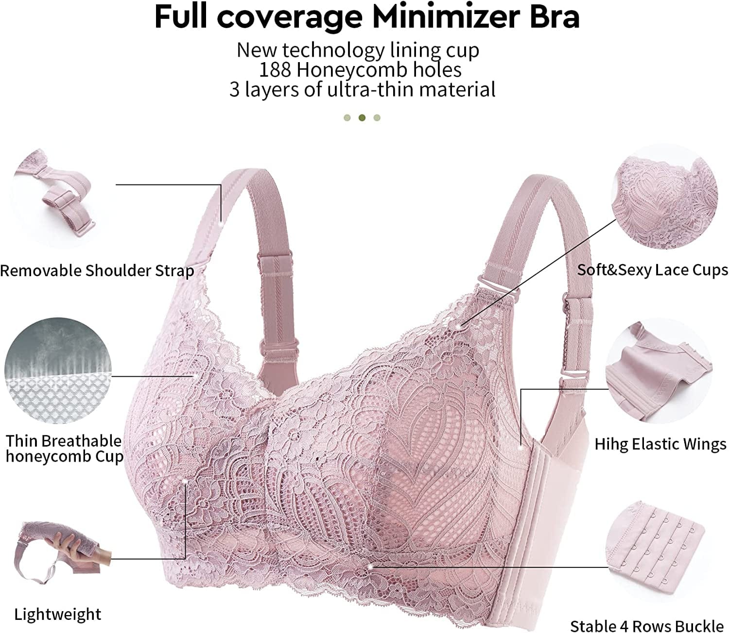 Wireless Bras for Women Full Coverage Comfortable Soft Minimizer Smoothing Back Everyday Bra