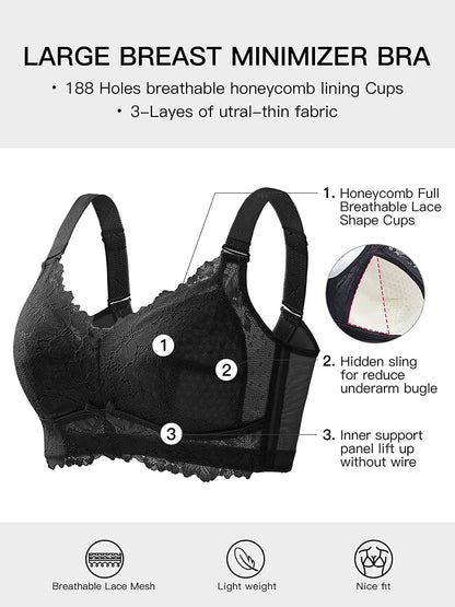 Wireless Full Figure plus Size Minimizer Lightly Lined Cups Womens Bra