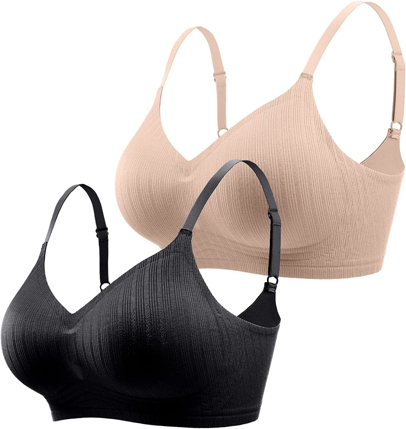 Wireless Push up Bra for Women Silicone Soft Support Seamless Adjustable Comfortable Wire Free Bralette Nude Black / XX-Large Petite