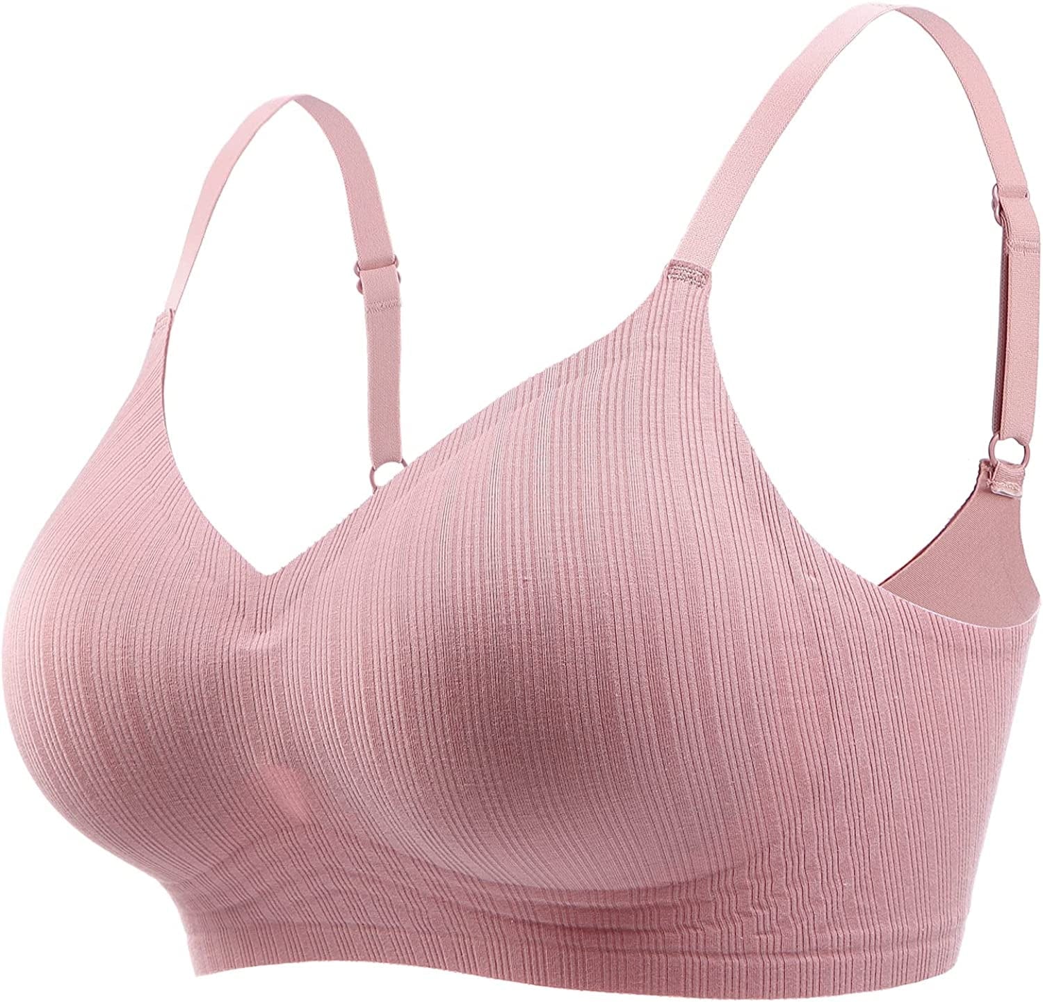 Wireless Push up Bra for Women Silicone Soft Support Seamless Adjustable Comfortable Wire Free Bralette Pink / X-Large Petite