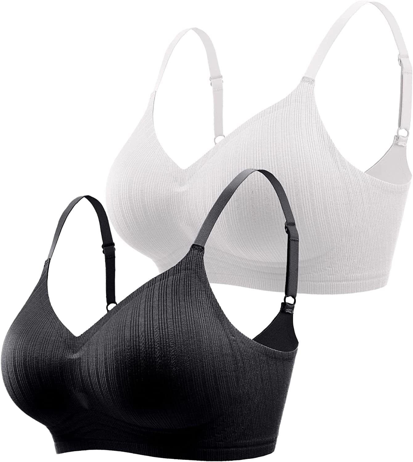 Wireless Push up Bra for Women Silicone Soft Support Seamless Adjustable Comfortable Wire Free Bralette White Black / XX-Large Petite