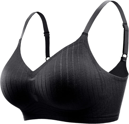 Wireless Push up Bra for Women Silicone Soft Support Seamless Adjustable Comfortable Wire Free Bralette Black / X-Large Petite