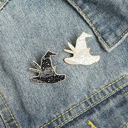Witch Enamel Pin Set Magic Hat Witch Sign Gesture Lapel Pin Cool Witch Women Accessory for Backpacks Badges Hats Bags for Halloween Magic Theme Party