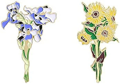 WITHYU Cute Animal, Punk,Art,Science , Animation Enamel Pins, Cartoon Personality Pin Set for Kids, Teens, Women, Badge Decor Pins for Jackets, Lapel, Backpack, Hat A_Sunflower&Irises