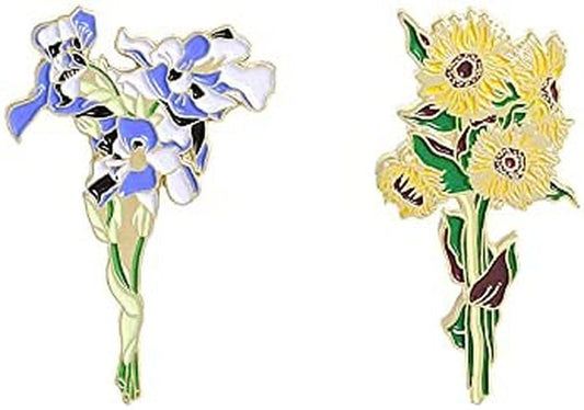WITHYU Cute Animal, Punk,Art,Science , Animation Enamel Pins, Cartoon Personality Pin Set for Kids, Teens, Women, Badge Decor Pins for Jackets, Lapel, Backpack, Hat A_Sunflower&Irises