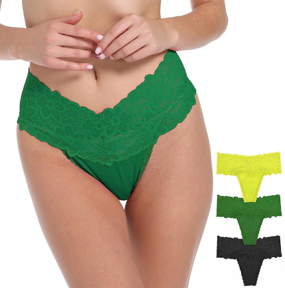 WKFIINM Pack 6 High Waisted Lace Thong for Women Cotton Underwear plus Size High Rise Retro Tummy Control Thongs Panties