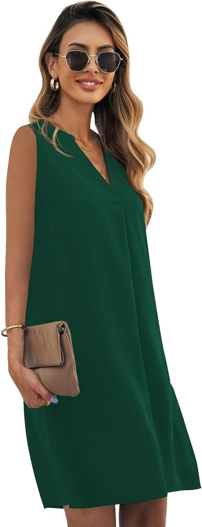 Wkior Sleeveless Tank Dress for Women V Neck Casual Summer Shirt Dresses
