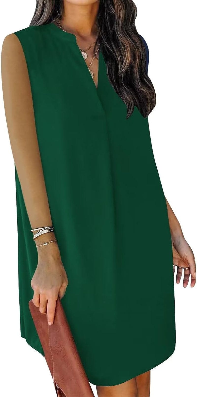 Wkior Sleeveless Tank Dress for Women V Neck Casual Summer Shirt Dresses