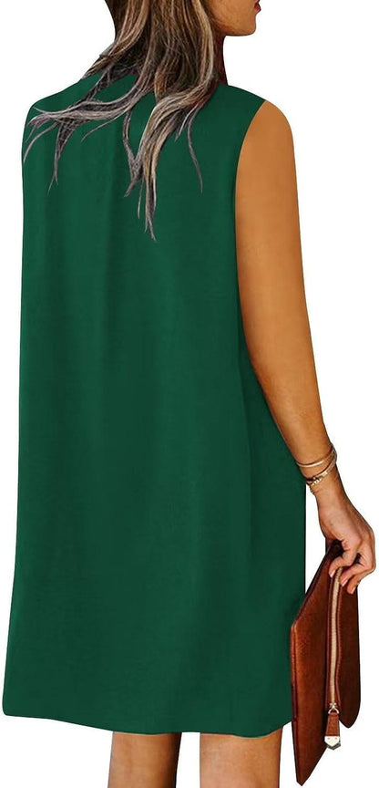 Wkior Sleeveless Tank Dress for Women V Neck Casual Summer Shirt Dresses
