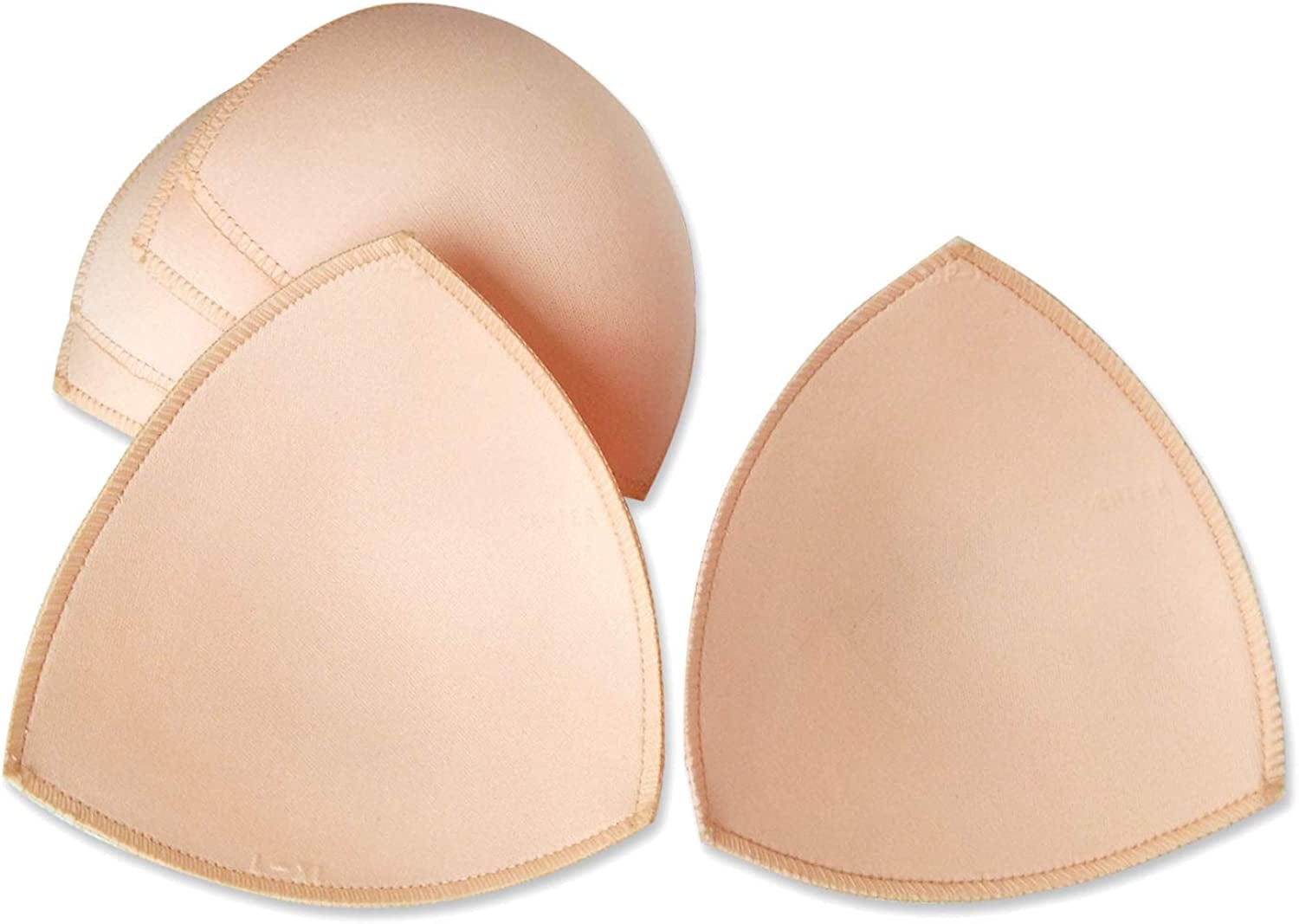 Wmugthome 3 Pairs Sewn Bra Pads Push up of Triangle Inserts for Replacements Bikini Top and Sports Swimsuit Bra Inserts Beige / D CUP