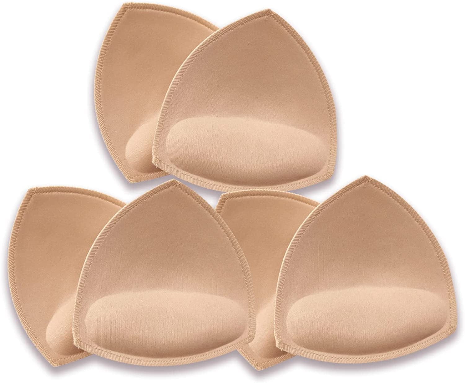 Wmugthome 3 Pairs Sewn Bra Pads Push up of Triangle Inserts for Replacements Bikini Top and Sports Swimsuit Bra Inserts Beige Massage / A/B CUP