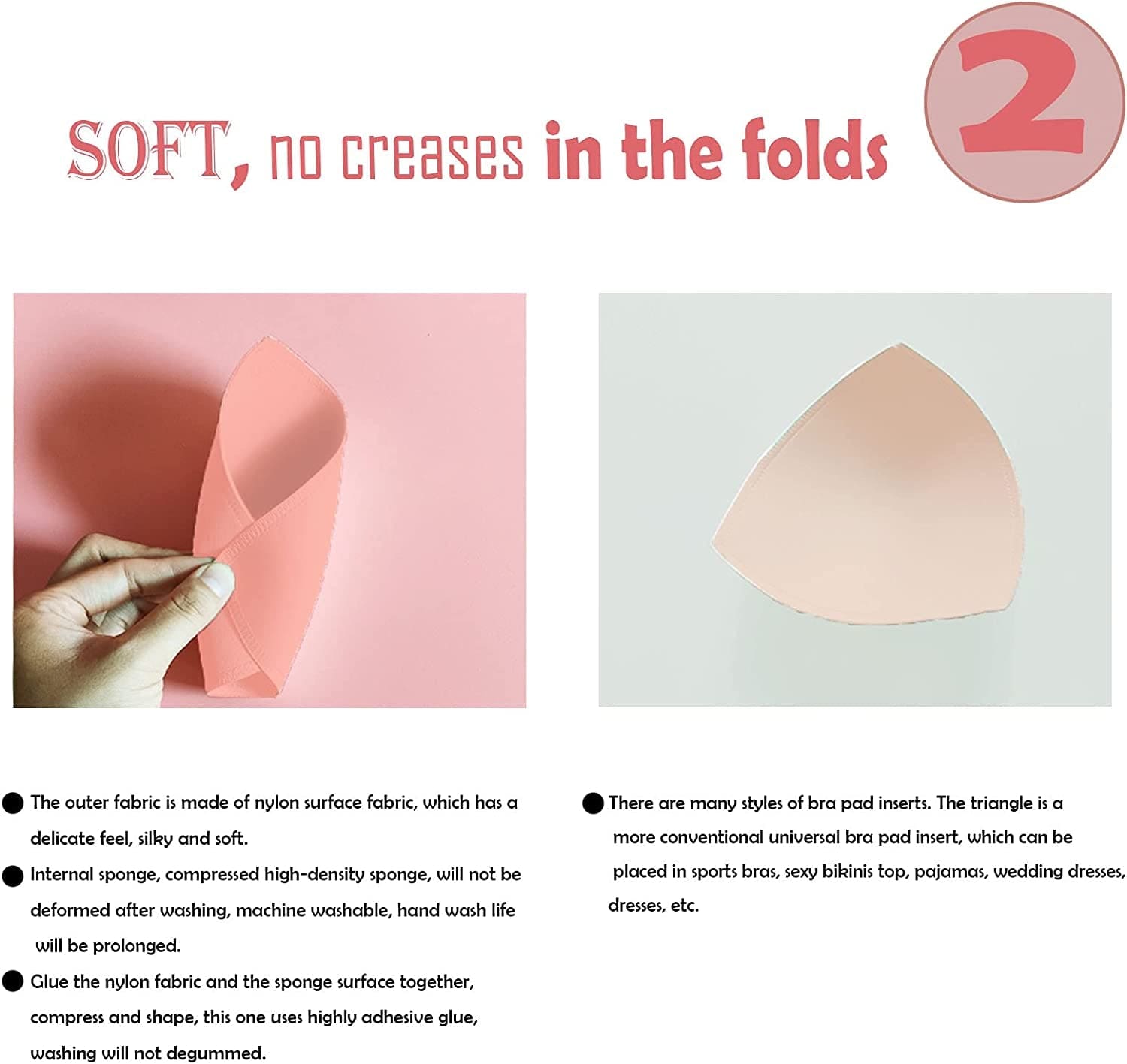 Wmugthome 3 Pairs Sewn Bra Pads Push up of Triangle Inserts for Replacements Bikini Top and Sports Swimsuit Bra Inserts