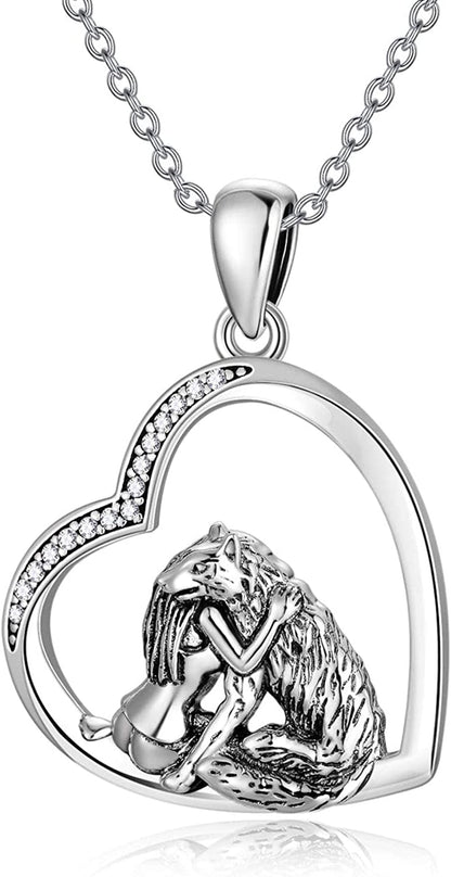 Wolf Necklace for Women 925 Sterling Silver Wolf Pendant Girls with Wolf Gift for Women style 1