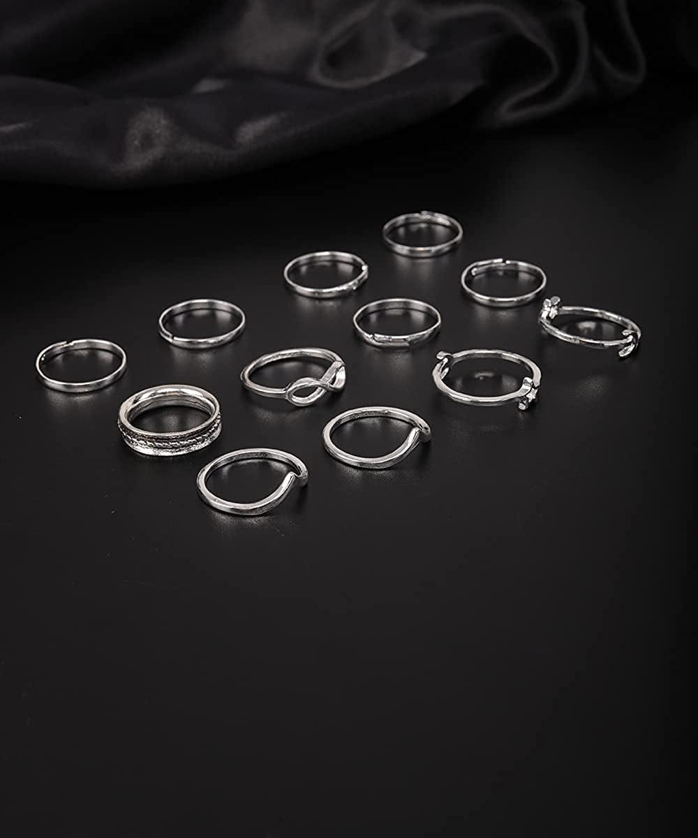 Women 12Pcs Rings Silver Rings for Teen Girls Women Ring Set Rings Size 5 6 7 8