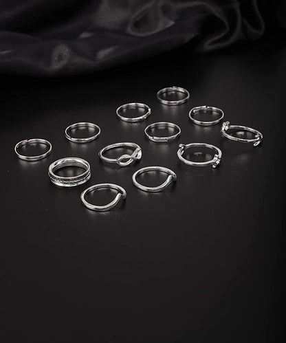 Women 12Pcs Rings Silver Rings for Teen Girls Women Ring Set Rings Size 5 6 7 8