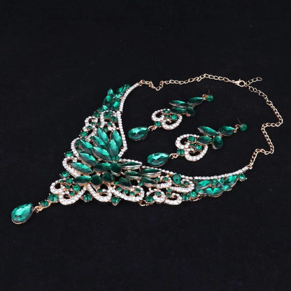 Women 18K Gold Plated Rhinestone Crystal Pendant Necklace Earring Bridal Party Jewelry Sets