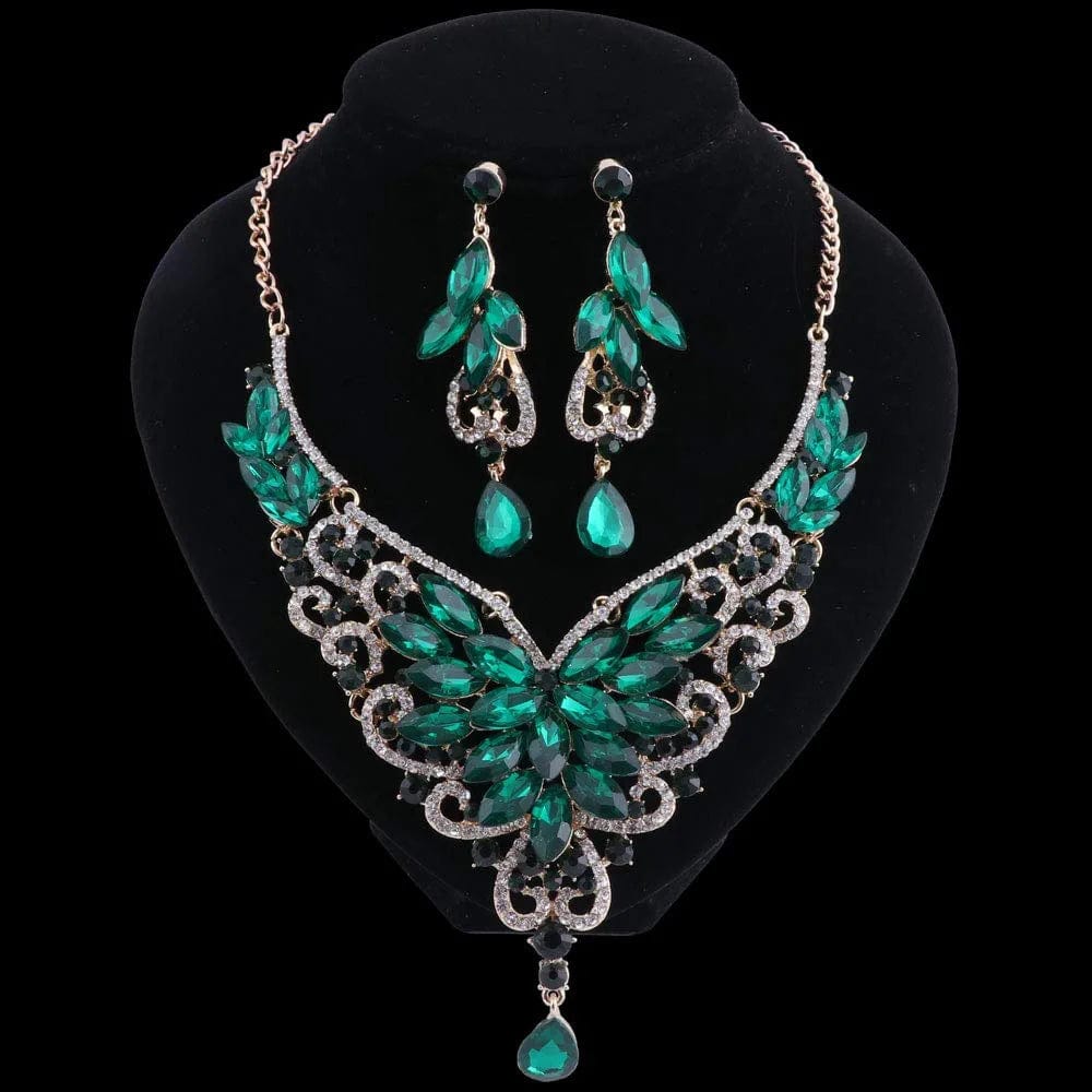 Women 18K Gold Plated Rhinestone Crystal Pendant Necklace Earring Bridal Party Jewelry Sets