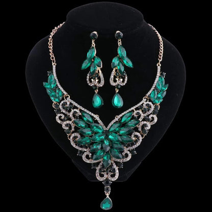 Women 18K Gold Plated Rhinestone Crystal Pendant Necklace Earring Bridal Party Jewelry Sets