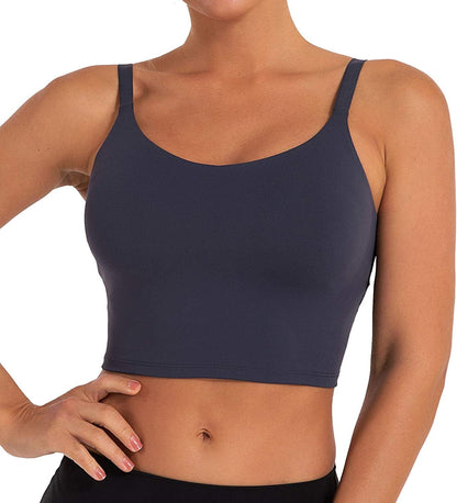 Women Adjustable Sports Bra Padded Yoga Workout Running Tank Top with Built in Bra Dark Blue / Small
