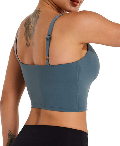Women Adjustable Sports Bra Padded Yoga Workout Running Tank Top with Built in Bra