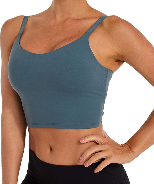Women Adjustable Sports Bra Padded Yoga Workout Running Tank Top with Built in Bra Dark Green / Small