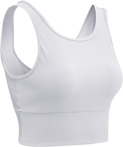 Women Basic Crop Tank Tops Sleeveless Workout Tanks Ribbed Training Tank Shirts White-2 / Medium