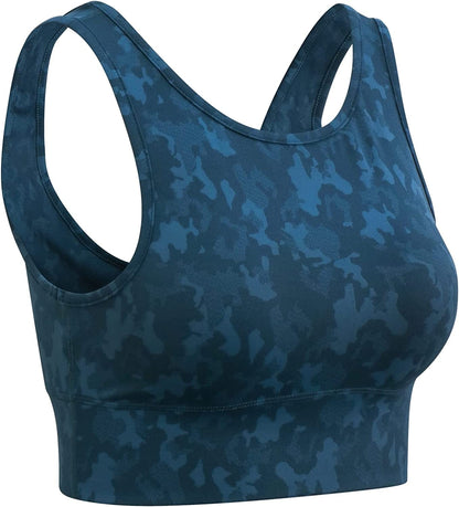 Women Basic Crop Tank Tops Sleeveless Workout Tanks Ribbed Training Tank Shirts Camo Blue / Large