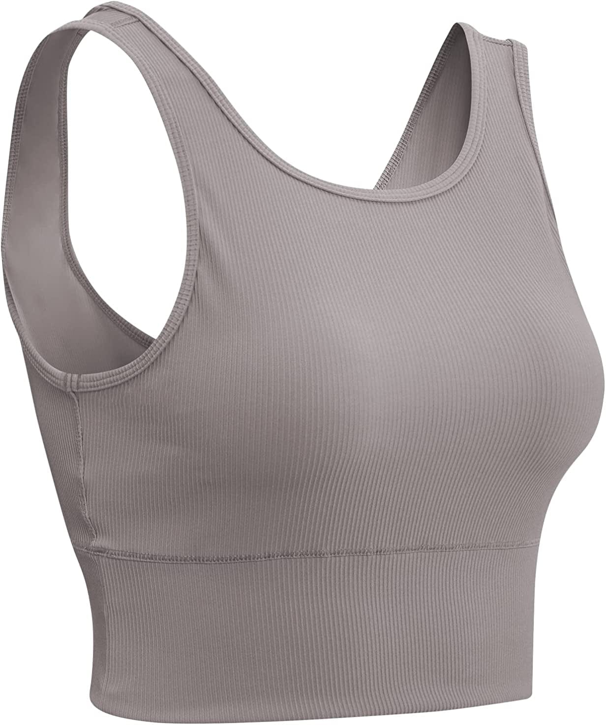 Women Basic Crop Tank Tops Sleeveless Workout Tanks Ribbed Training Tank Shirts Khaki / Small