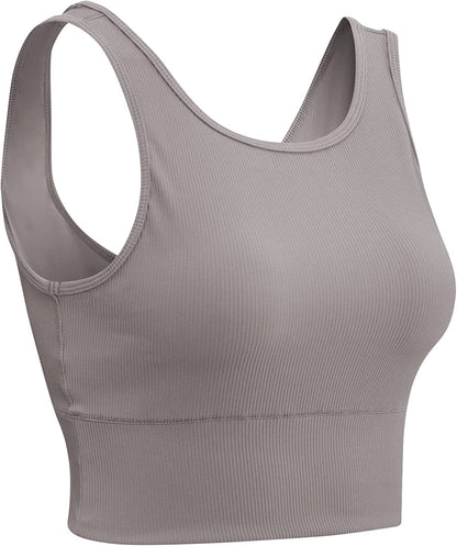 Women Basic Crop Tank Tops Sleeveless Workout Tanks Ribbed Training Tank Shirts Khaki / Small
