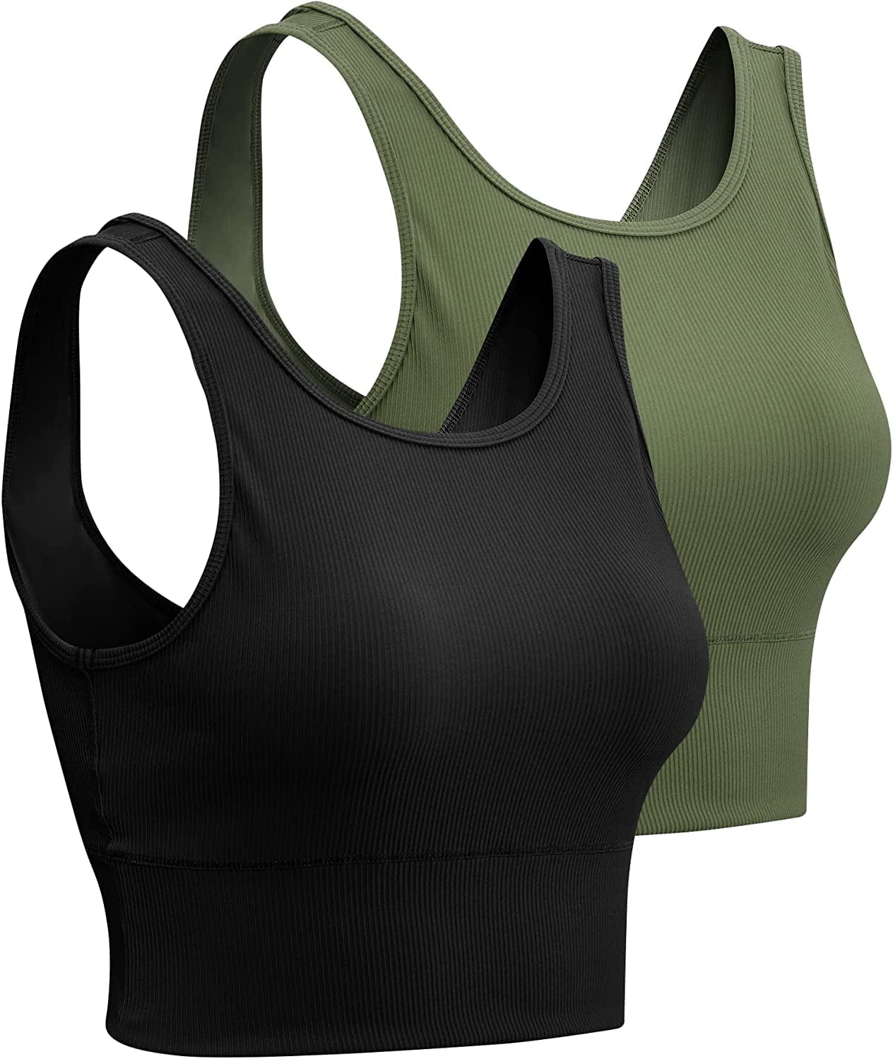 Women Basic Crop Tank Tops Sleeveless Workout Tanks Ribbed Training Tank Shirts Black+army / XX-Large