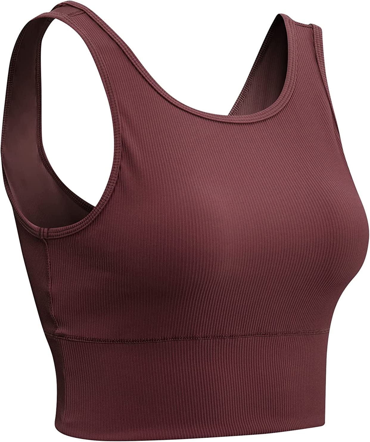 Women Basic Crop Tank Tops Sleeveless Workout Tanks Ribbed Training Tank Shirts Brown / XX-Large