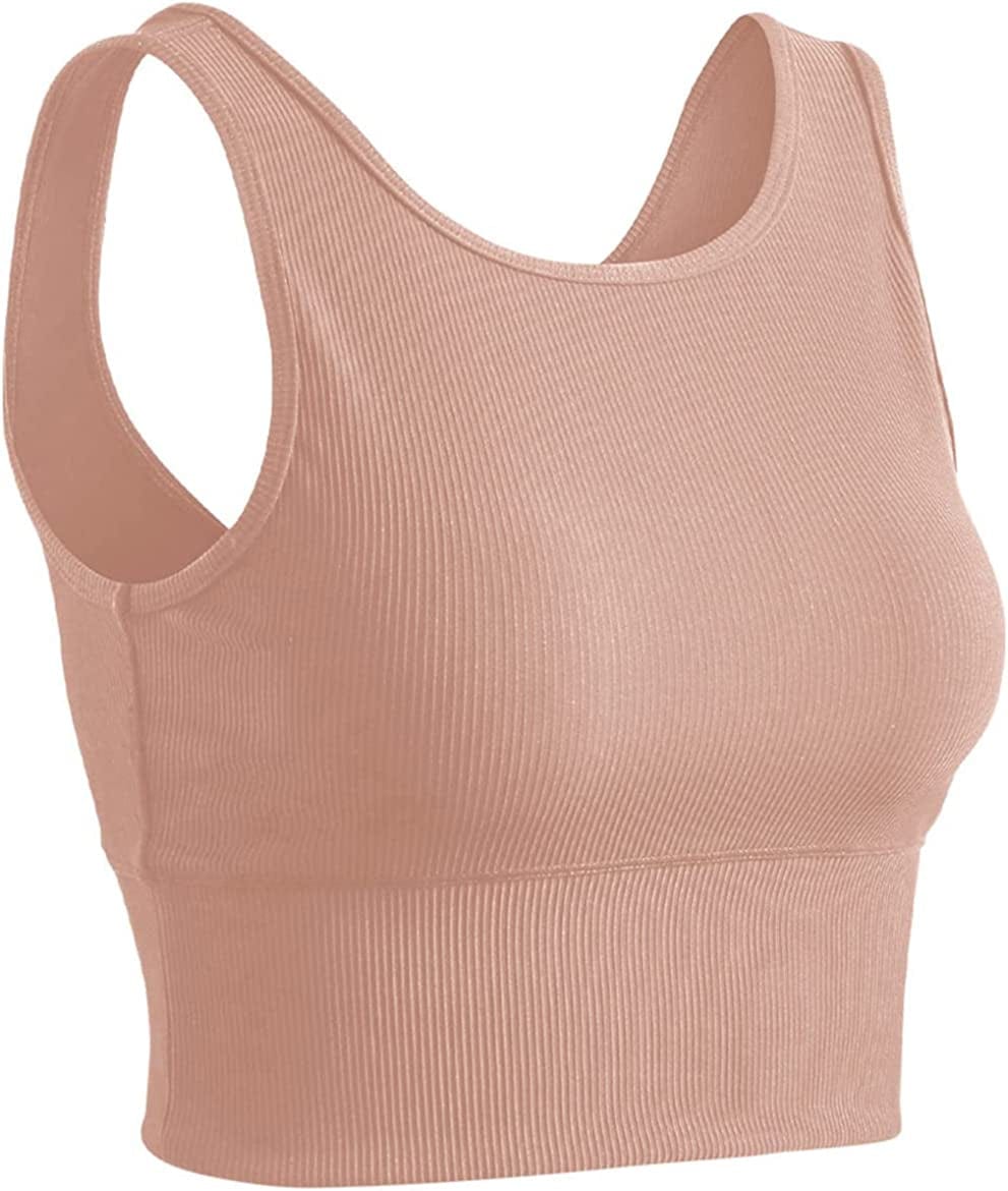 Women Basic Crop Tank Tops Sleeveless Workout Tanks Ribbed Training Tank Shirts Pink-1 / XX-Large