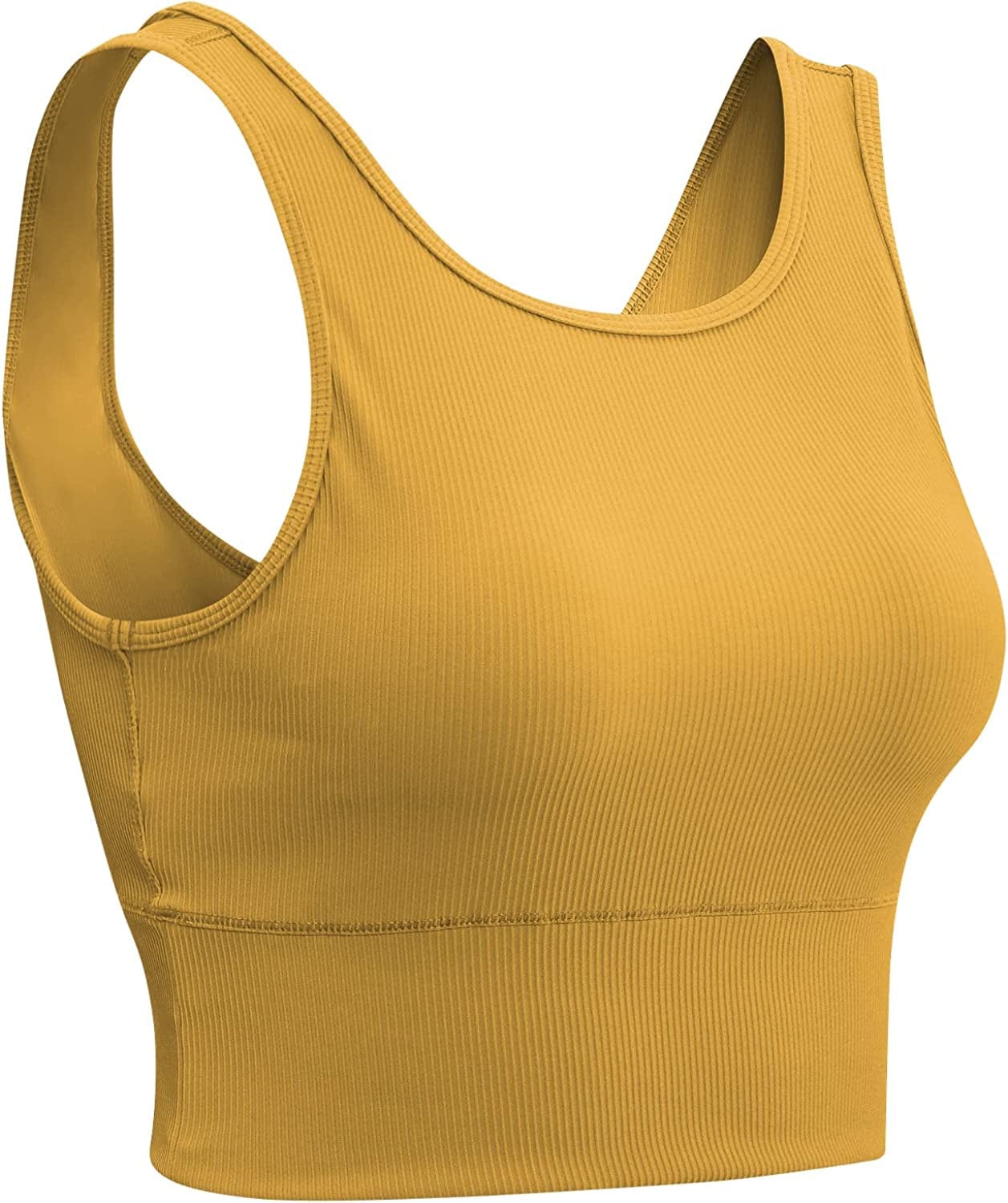 Women Basic Crop Tank Tops Sleeveless Workout Tanks Ribbed Training Tank Shirts Yellow / X-Large