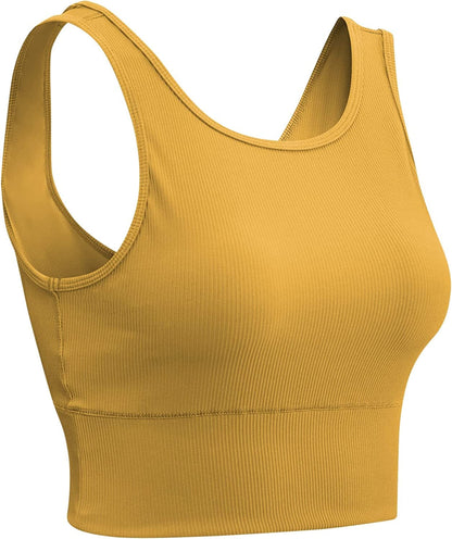 Women Basic Crop Tank Tops Sleeveless Workout Tanks Ribbed Training Tank Shirts Yellow / X-Large