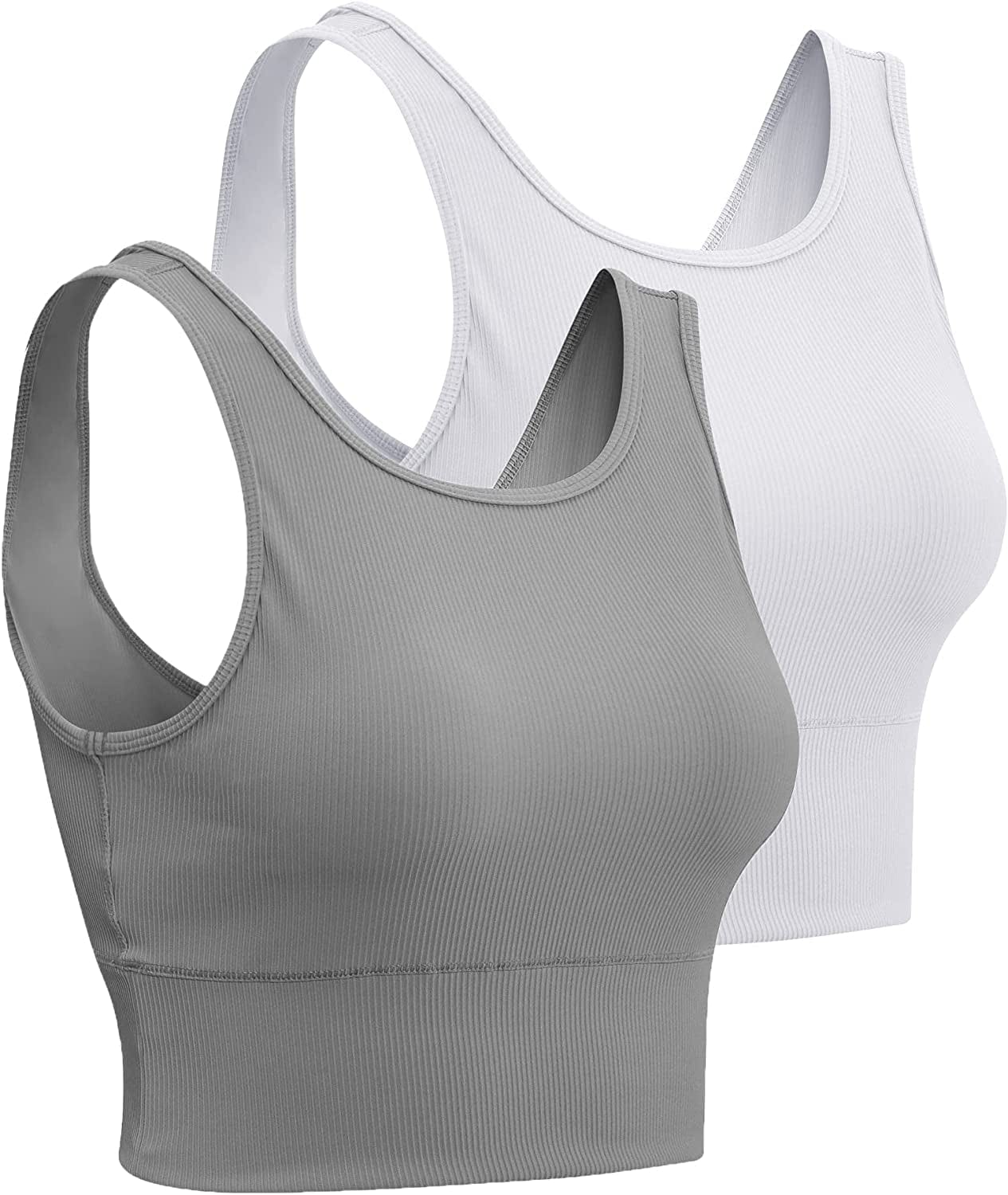 Women Basic Crop Tank Tops Sleeveless Workout Tanks Ribbed Training Tank Shirts White+grey / Small