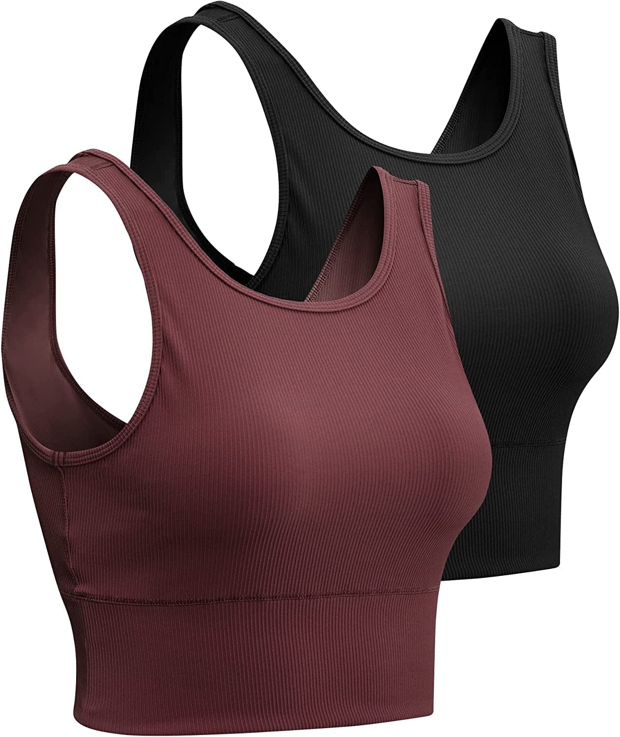 Women Basic Crop Tank Tops Sleeveless Workout Tanks Ribbed Training Tank Shirts Brown+black / X-Large