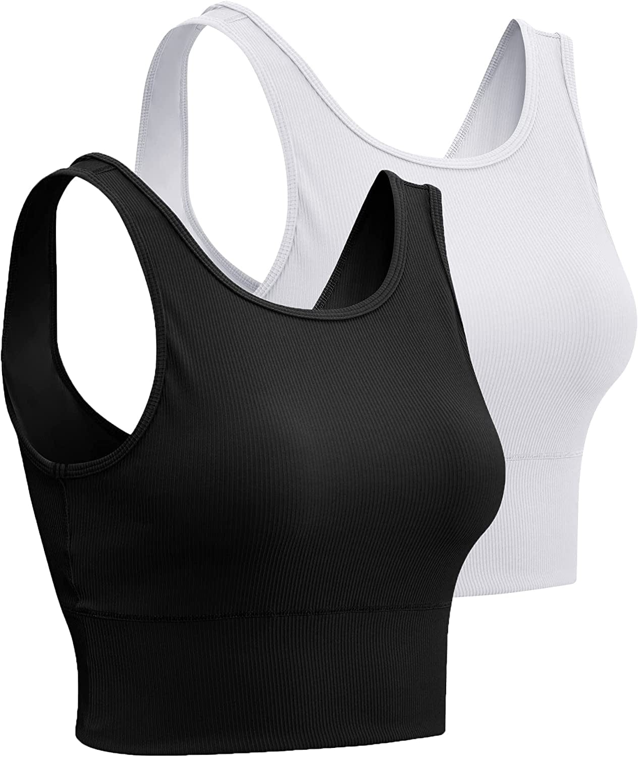 Women Basic Crop Tank Tops Sleeveless Workout Tanks Ribbed Training Tank Shirts Black+white / X-Large