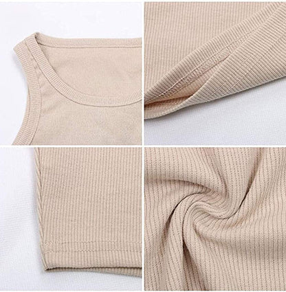 Women Basic Sleeveless Vest Crop Tank Top Casual Crew Neck Binding Crop Top