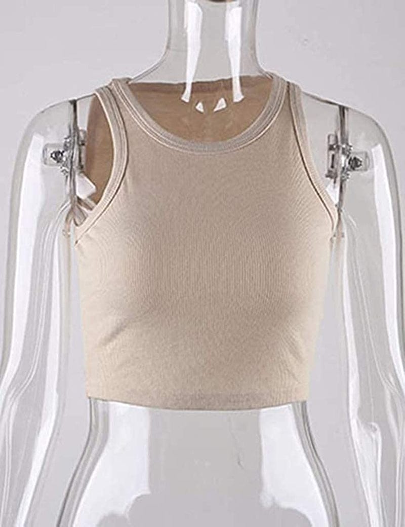 Women Basic Sleeveless Vest Crop Tank Top Casual Crew Neck Binding Crop Top