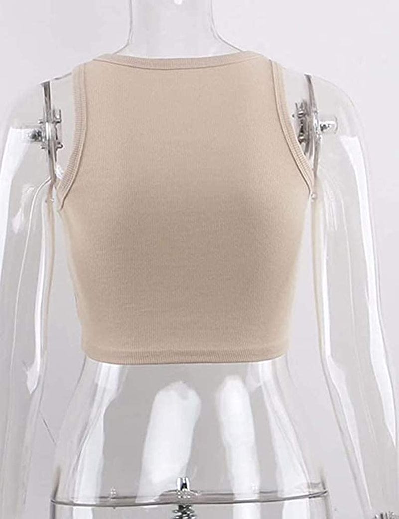 Women Basic Sleeveless Vest Crop Tank Top Casual Crew Neck Binding Crop Top