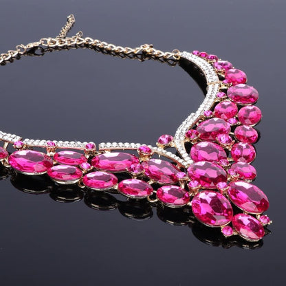 Women Bridal Rhinestone Crystal Statement Necklace Earring Wedding Dress Jewelry Sets