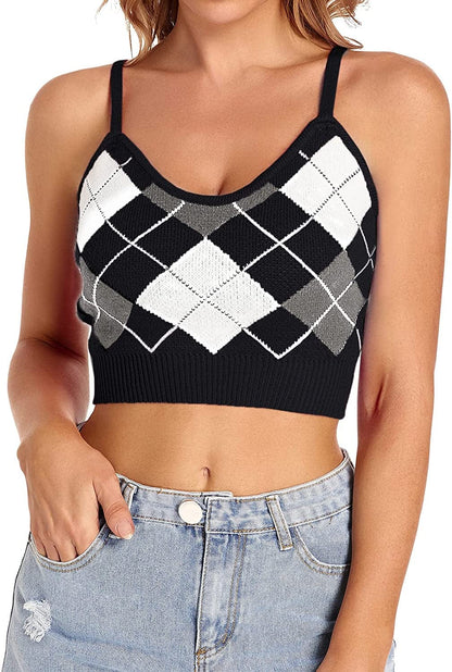 Women Crop Top Cute Tank Shirt Halter Ribbed Cropped Sexy Corset Cami Teen Girl Black / Large