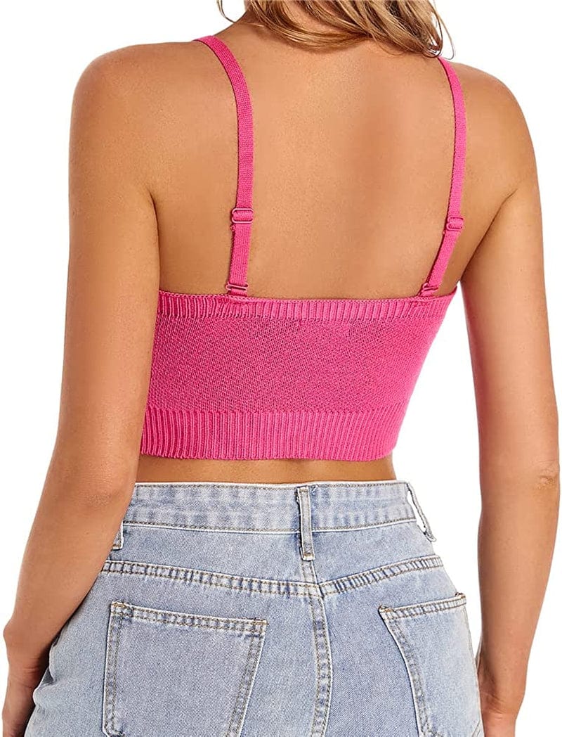 Women Crop Top Cute Tank Shirt Halter Ribbed Cropped Sexy Corset Cami Teen Girl