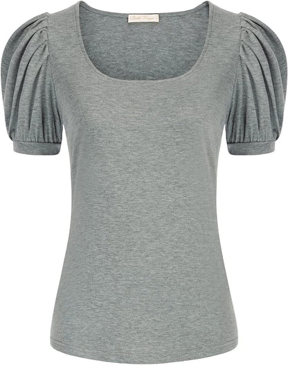 Women Elegant Puff Sleeve Top 1950S Vintage Blouse Tops for Casual Work BPS2079 Dark Grey 463 / Small