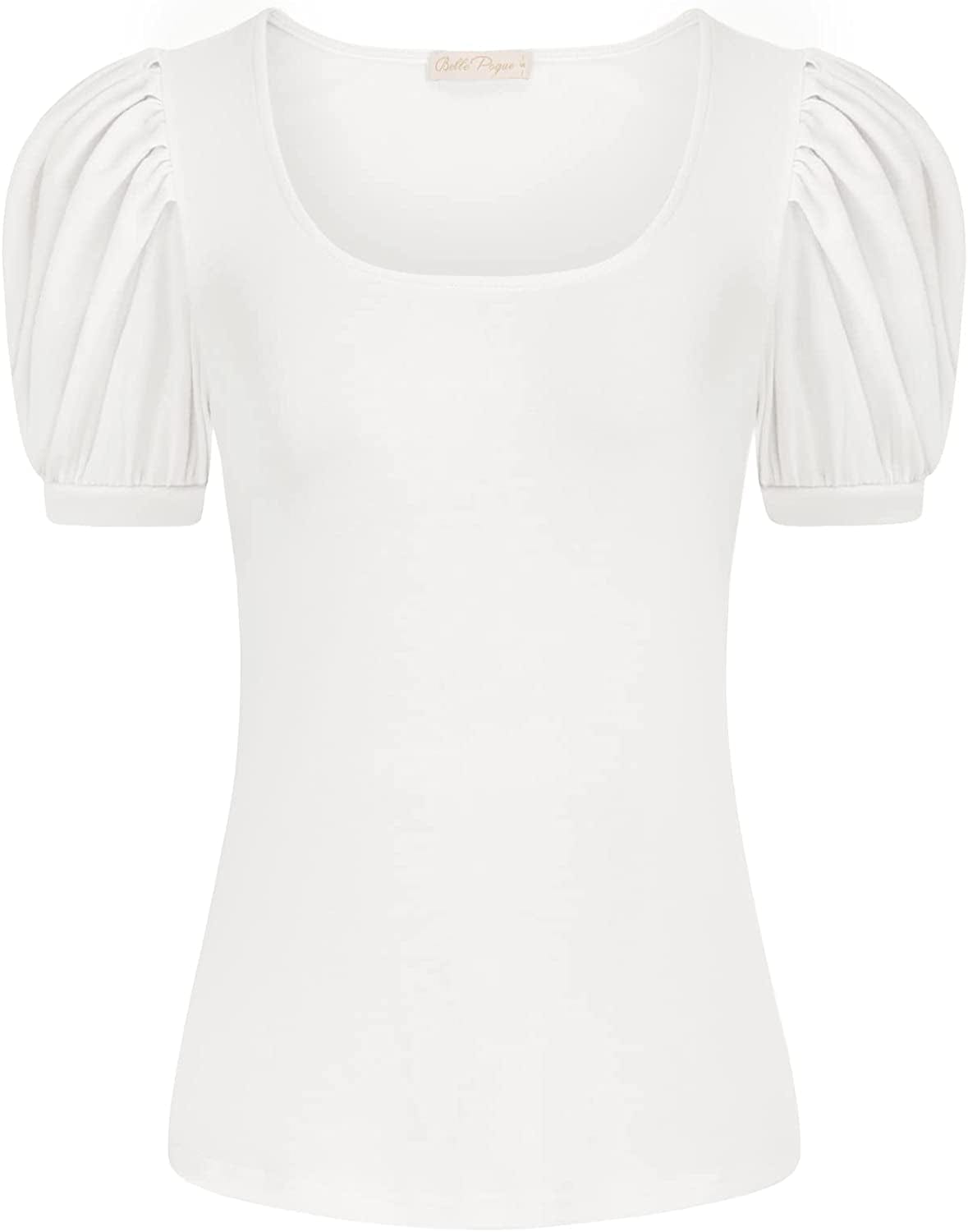 Women Elegant Puff Sleeve Top 1950S Vintage Blouse Tops for Casual Work BPS2079 White 463 / Large