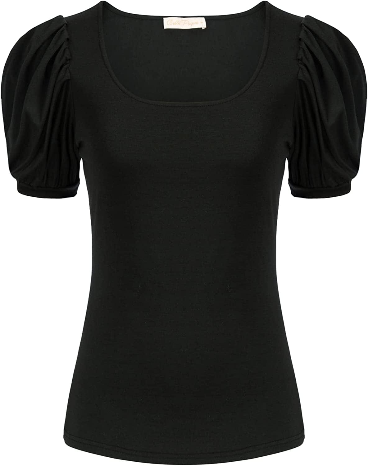 Women Elegant Puff Sleeve Top 1950S Vintage Blouse Tops for Casual Work BPS2079 Black 463 / Large