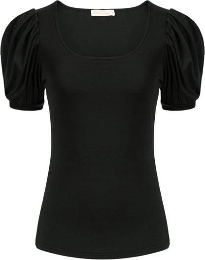 Women Elegant Puff Sleeve Top 1950S Vintage Blouse Tops for Casual Work BPS2079 Black 463 / Large