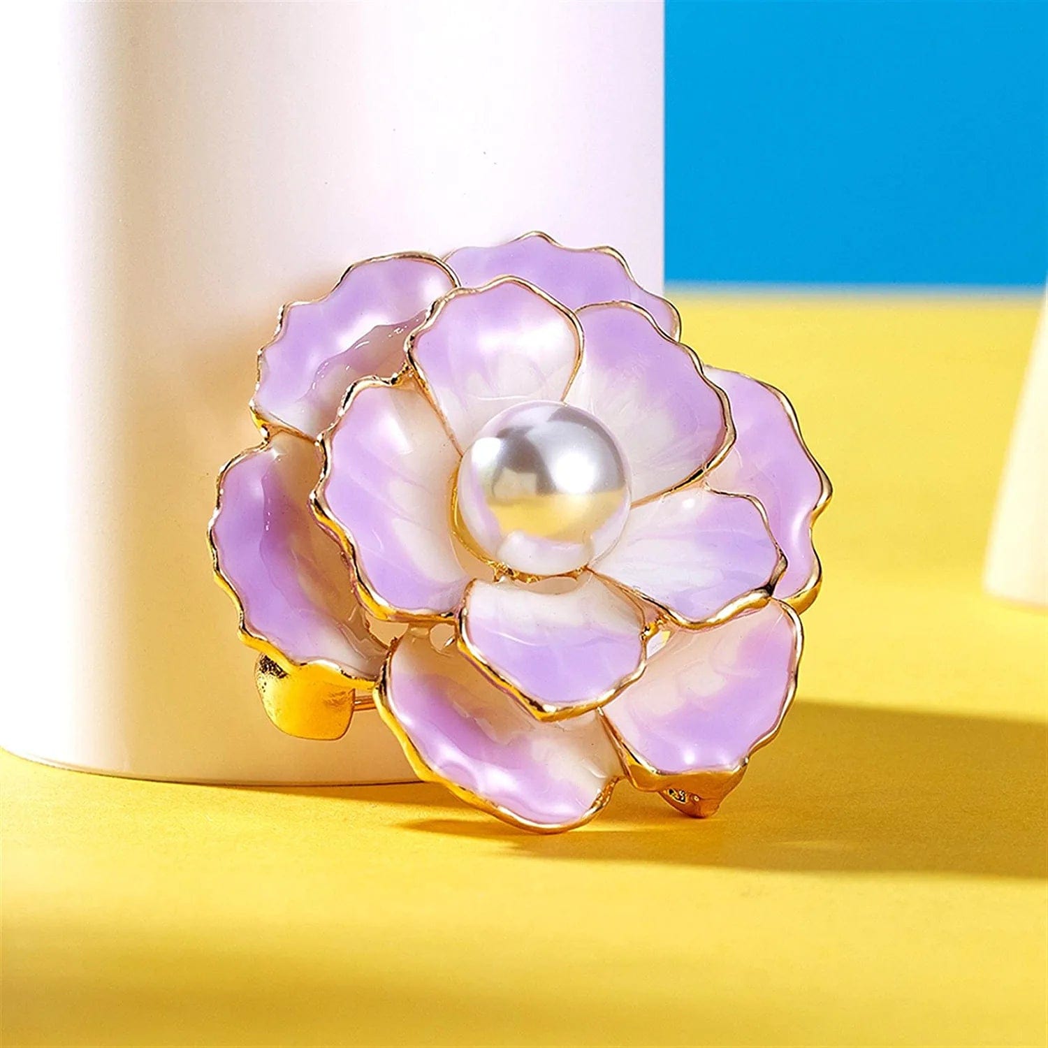 Women Enamel Flower Shaped Brooch Pin Floral Enamel Lapel Pin for Coats Jackets Sweaters Accessories,Purple,1 Pc
