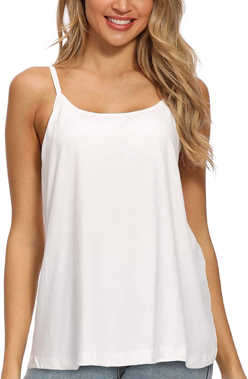 Women Flowy Pleated Camisole with Built in Bra Loose Casual Sleeveless Tank Tops White / XX-Large